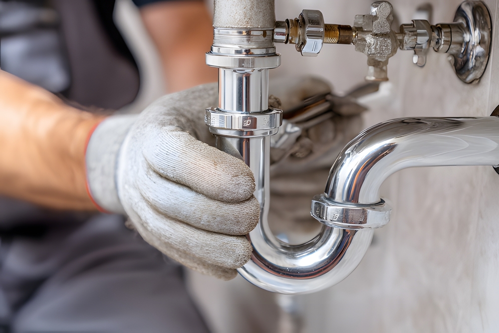 Plumber,Repairing,Pipe,Burst,In,Dimly,Lit,Basement,At,Night